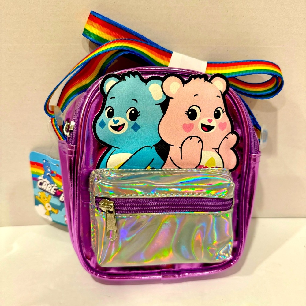 Care Bears Rainbow & Metallic mini crossbody purse NWT